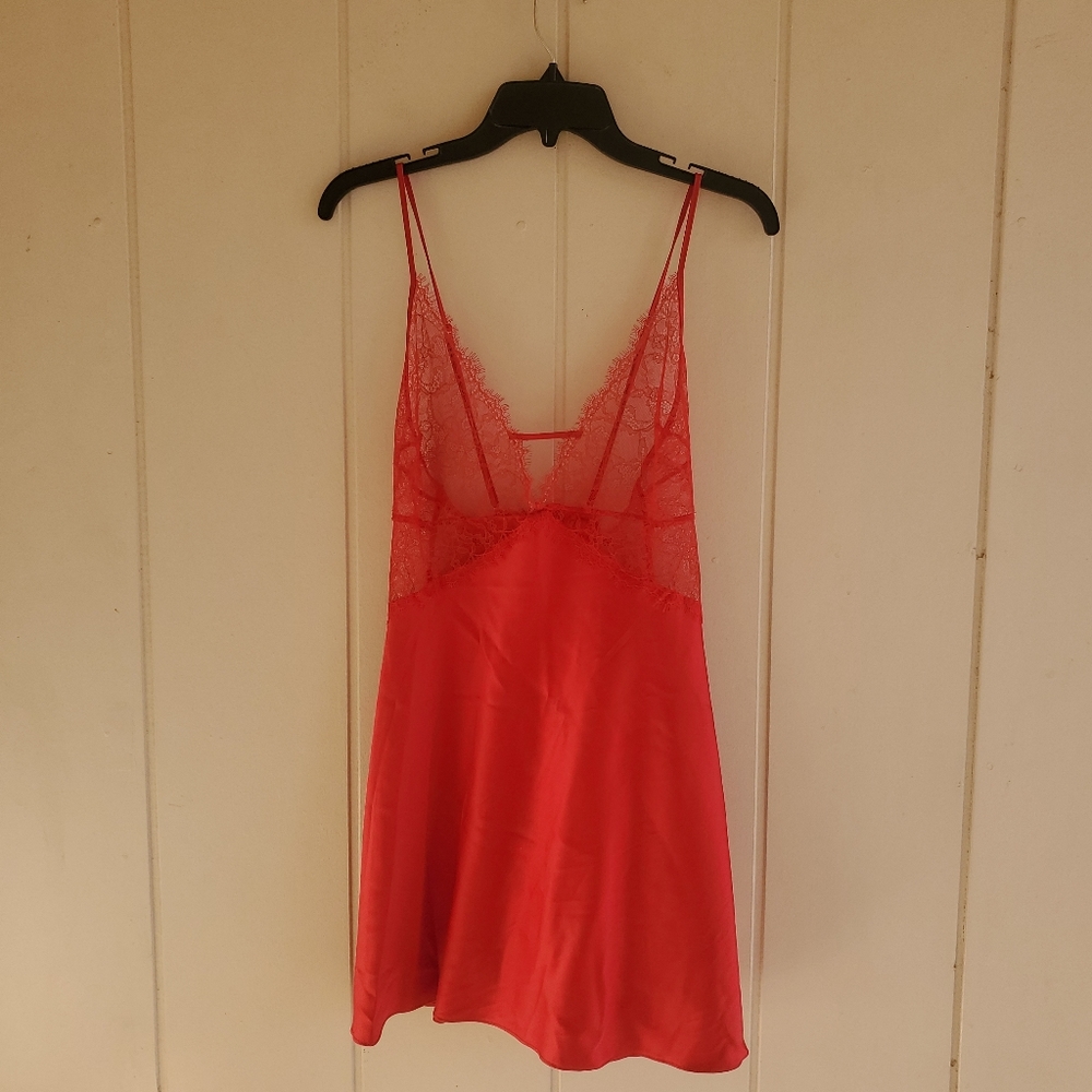 Victorias Secret Sexy Red Chantilly Lace Satin Babydoll Nightgown Lingerie XL